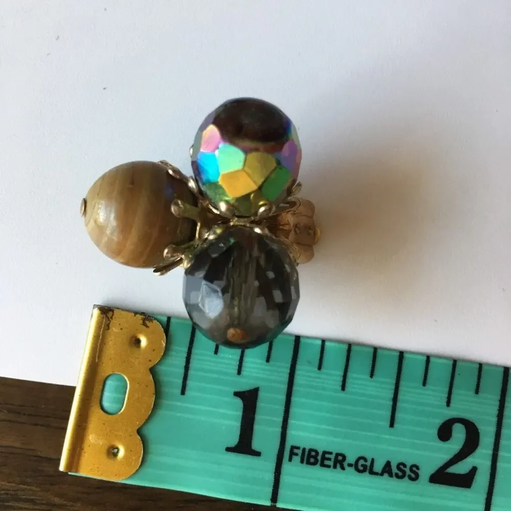 Earth tone large bead cluster clip-on earrings